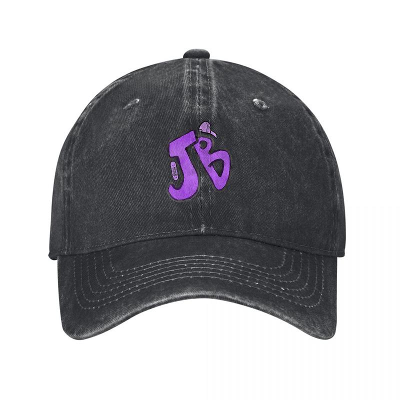 Jb Logo Gewaschene Baumwoll-Baseballkappe Klassische Passform Unisex Verstellbare Mütze Schwarz Mit Violetten Stickereien Stilvolles Tägliches Accessoire
