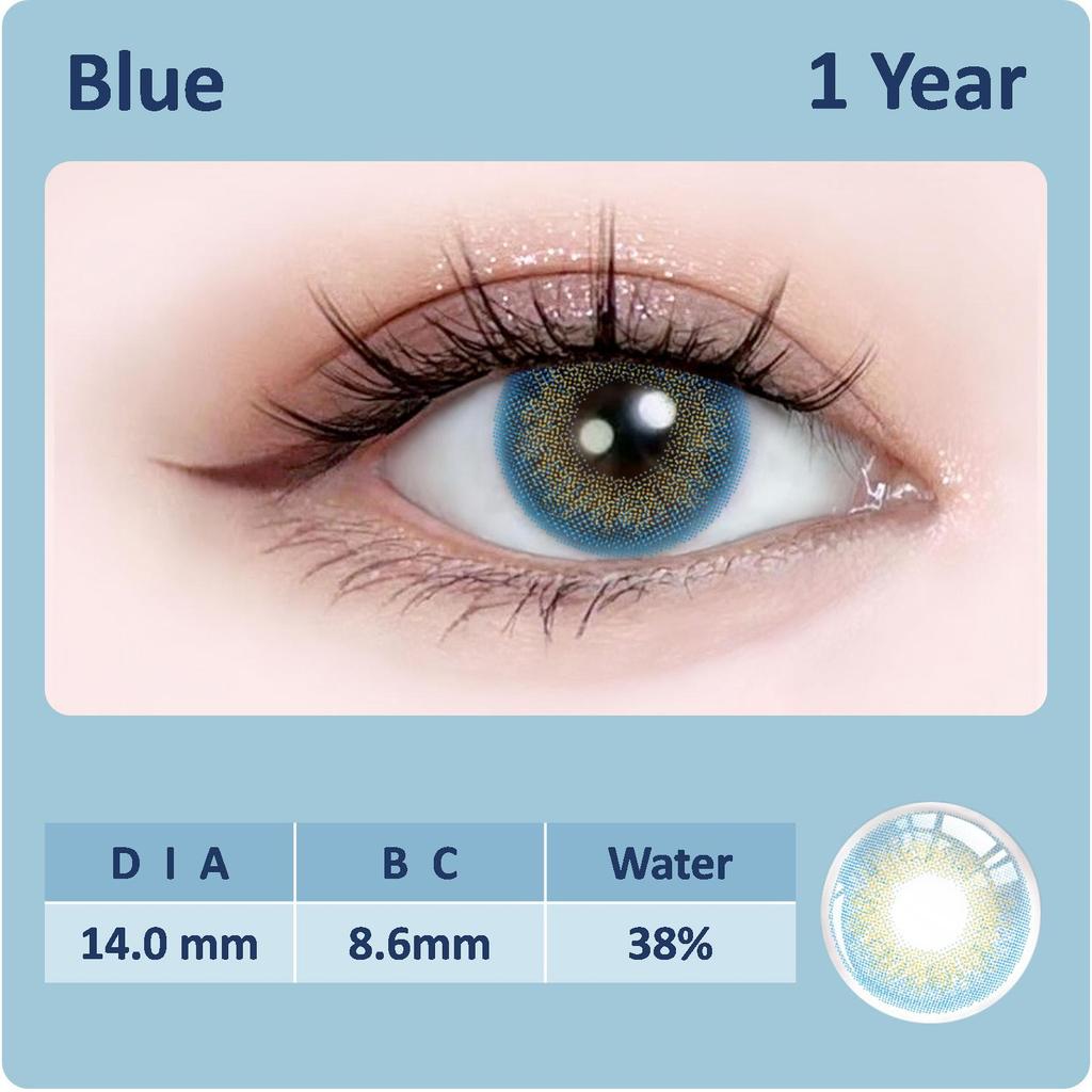 1 Pair Color Contact Lenses 14.0mm Yearly Use Soft Lens, Blue & Green Eyes, Cheap Comfortable