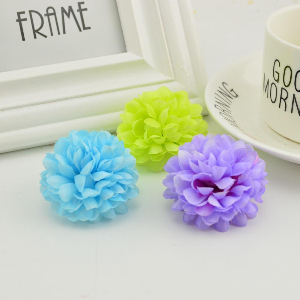 200PCS Artificial Flowers Cheap 5CM Silk Chrysanthemum Heads Home Wedding Decoration Wall Wreath for Christmas Garden Door Fake