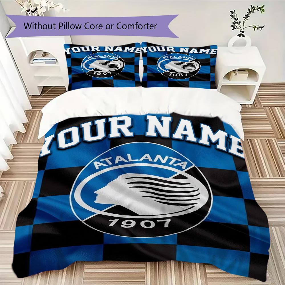 Benutzerdefinierter Name Atalanta BC Muster Bettwäsche Steppdecken-Set Steppdeckenbezug Kissenbezug Heimdekoration Geburtstagsgeschenk (1*Bettbezug+2*Kissenbezug ohne Füllung)