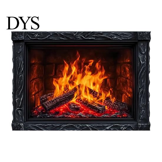 Retro Style Wall Mural Fireplace Flame Decal, Vintage European Background Sticker, Self-Adhesive Realistic Pattern Waterproof for Living Room