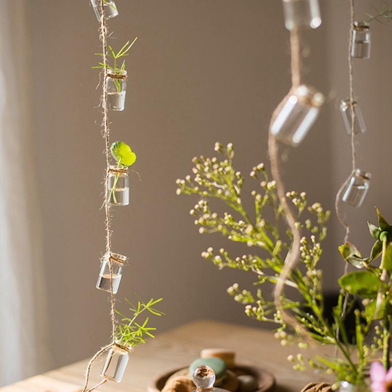 Wind Chimes Style Decor Glass Vase Strings Hanging Vase With Bottle Jelly Glass Bottle String Decoration Pendant