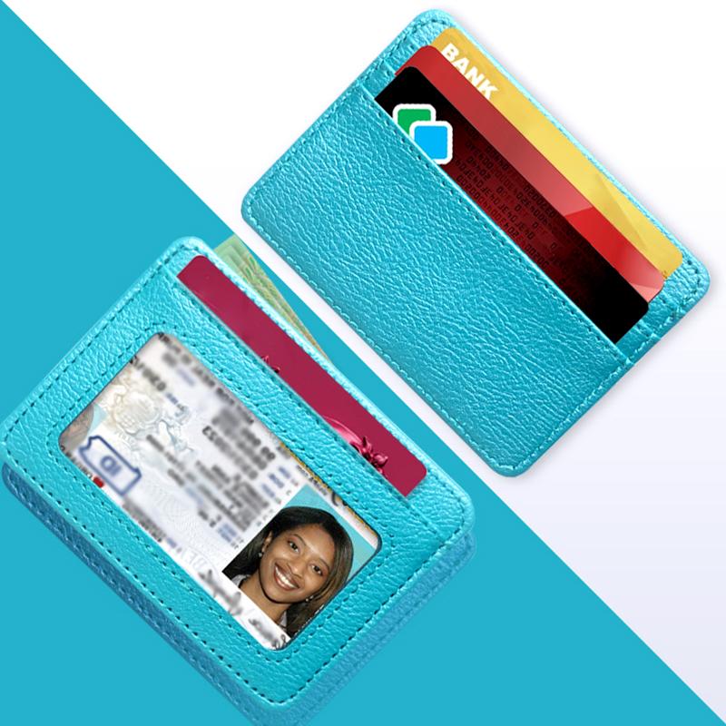 1Pc Multi Slot Coin Wallet Box ID Card Holders Solid Color PU Leather Bank Credit Card Slim Card Case