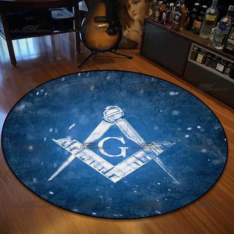 Retro Freimaurer Muster Bereichsteppiche Wohnzimmer Schlafzimmer Rund Flanell Teppich Innenraum Heimdekoration Fußmatte