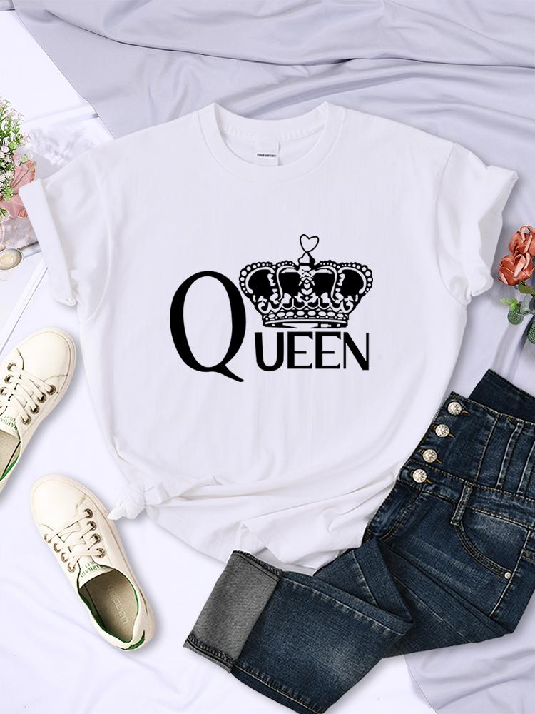 Queen'S Big Crown Bedruckte Damen T-Shirts Atmungsaktiv Sommer Kurzarm Street Hip Hop T-Shirt Kleidung O-Ausschnitt Lässige Damenoberteile