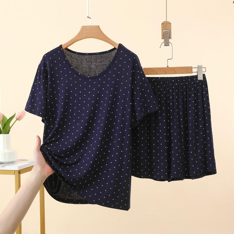 

Women s Summer Modal Polka Dot Short Pajamas sets Short Sleeve Top & Shorts homewear 2 Piece Outfits Loose Casual Loungewear Daily Outdoor Wear 2XL темно-синього кольору