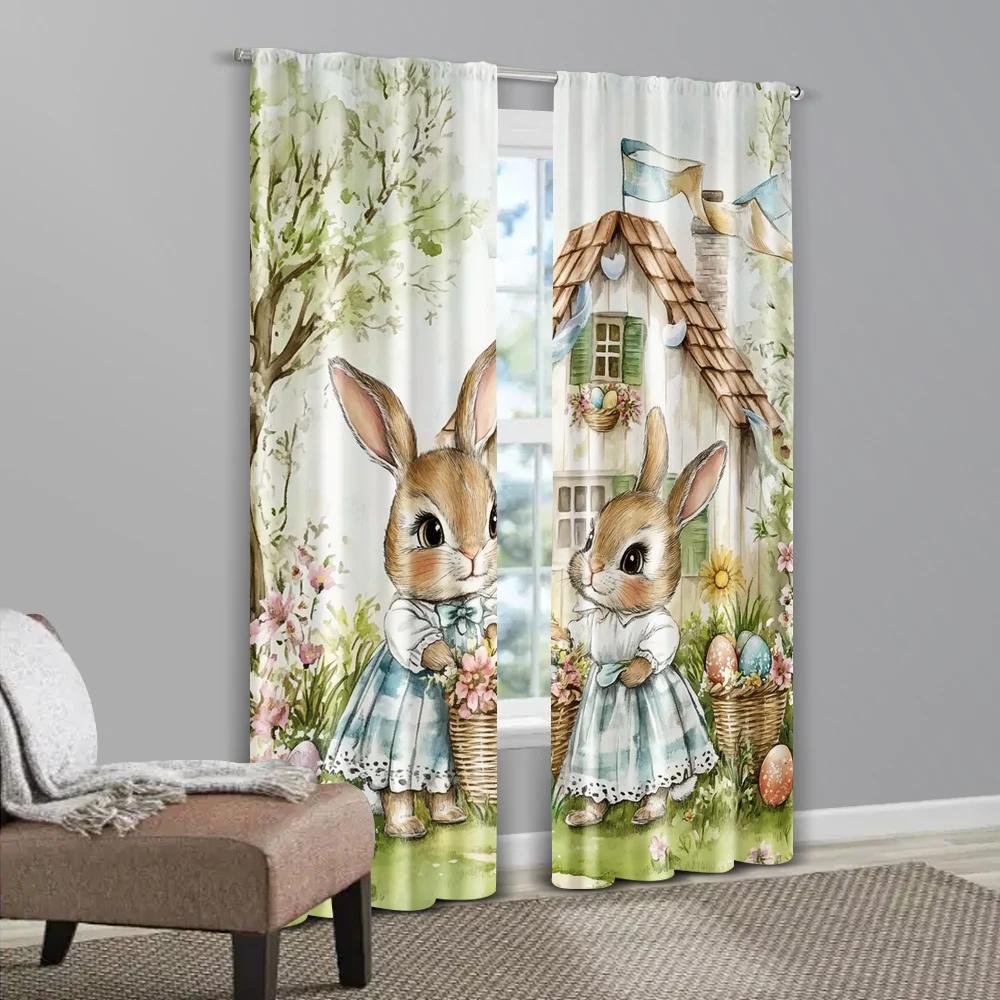 Set Of 2 Curtains Digital Printed Retro Easter Polyester Easy Install Without Rod All Seasons Ldeal Bedroom Living Room Made Sitting Window Treatment