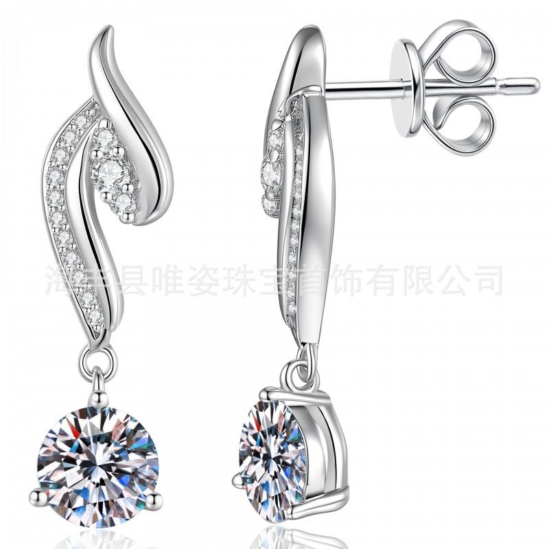 Angel Wing Pendant Earrings With Moissanite Cubic Zirconia Sterling Studs Women Fresh Sweet Style 925 Sterling Silver
