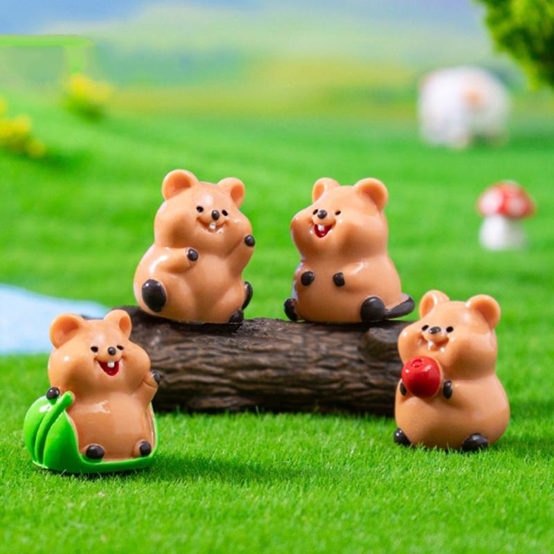 4Pcs Cute Miniature Quokka Statue Handcrafted Resins Desk Ornaments Perfect For Home Office Shelf Display Garden Decors