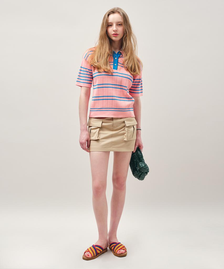 MAYOL Striped Short Sleeve Polo Knit_Pink