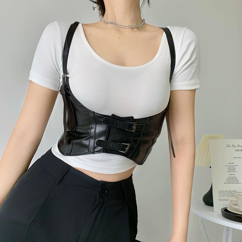 Functional European and shoulder strap belt women's punk shirt with dress street strap waist cover decoration