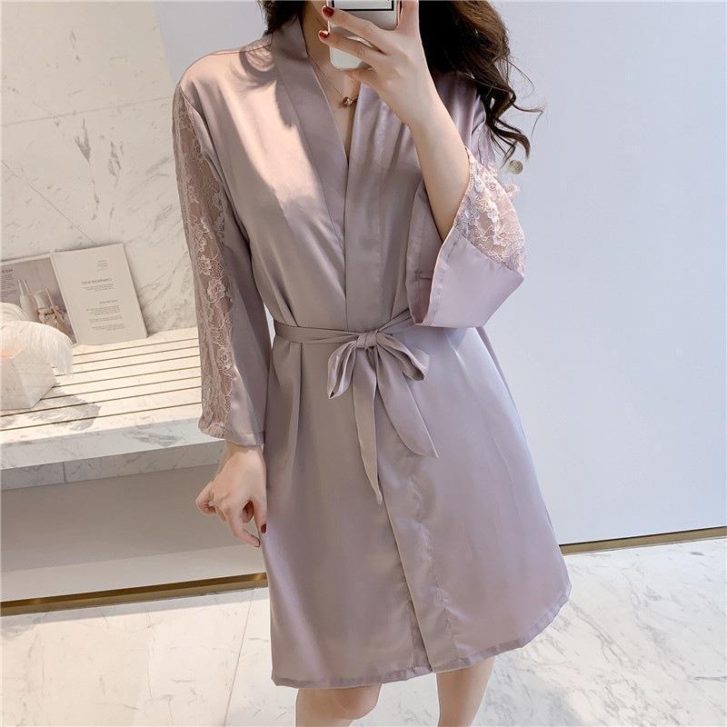 Pajamas Women's Spring and Autumn Sexy Ice Ribbon Chest Pad Pajama Two-piece Set Lace Satin Silk Suspender Pajama Summer Thin
