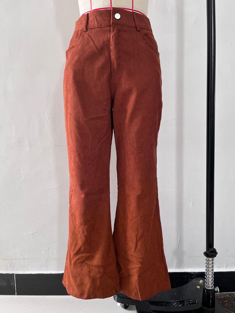 Vårmote Kordfløyel Slengbukser Vide Ben Bukser Dame Ensfarget Casual Komfortable Bukser