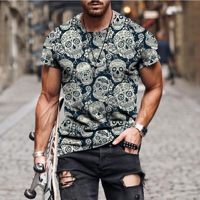 Men's 3D Printed T-Shirt Skull Pattern Print Short Sleeve O-Neck Pullover Casual Top