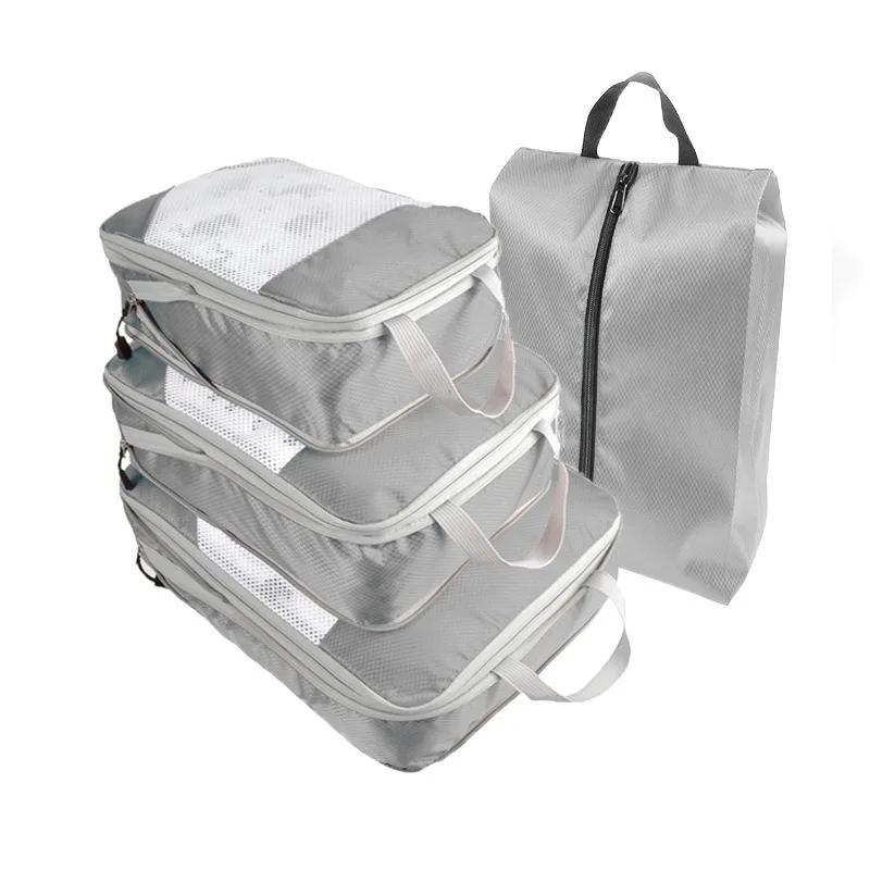 4 Pcs/set Compression Packing Cubes Travel Storage Bag Suitcase Packing Mesh Bags for Clothing Underwear Shoes