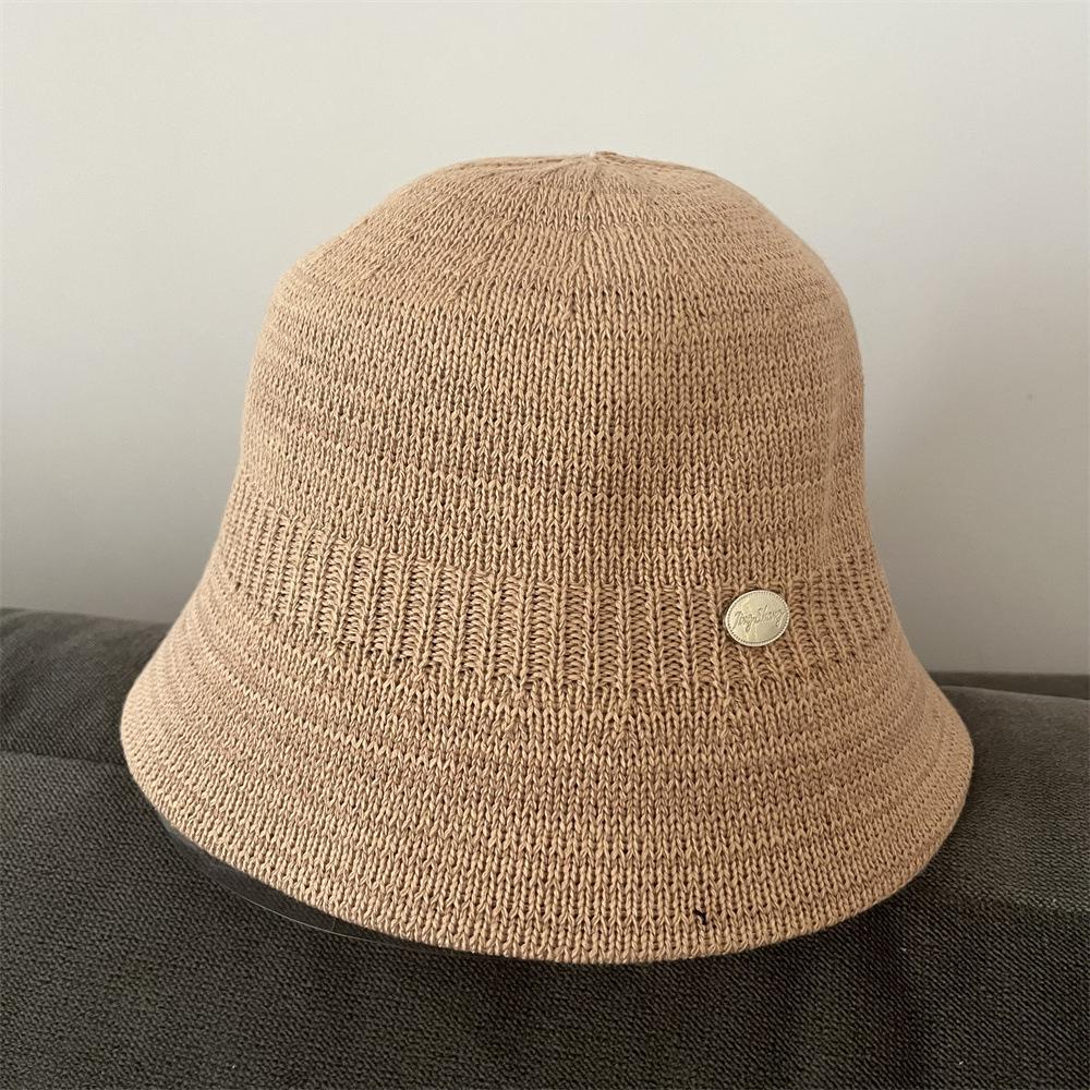 Bob tricoté pour femme printemps et automne visage petit respirant bob pliable simple uni couvre-visage chapeau bassin