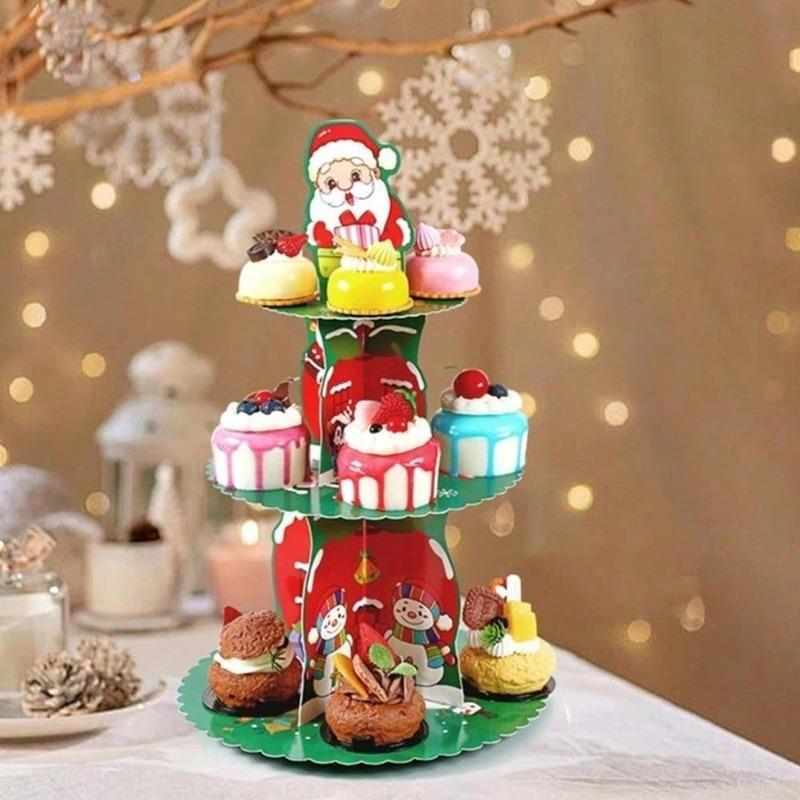 Christmas Cupcake Stand for Holiday Parties Cupcake Holder 3 Tier Dessert Tower Tray for Donut Candy Treat Dessert Pastry Cookie
