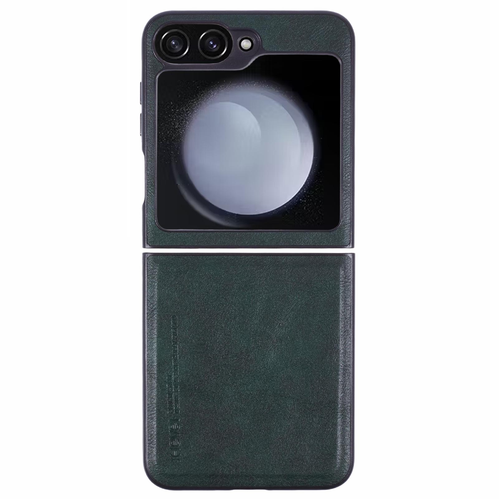 

Bojue-3 Series For Samsung Galaxy Z Flip7 FE 5G/Z Flip6 5G Case Leather+TPU+PC Anti-Fall Cell Phone Cover Midnight Green