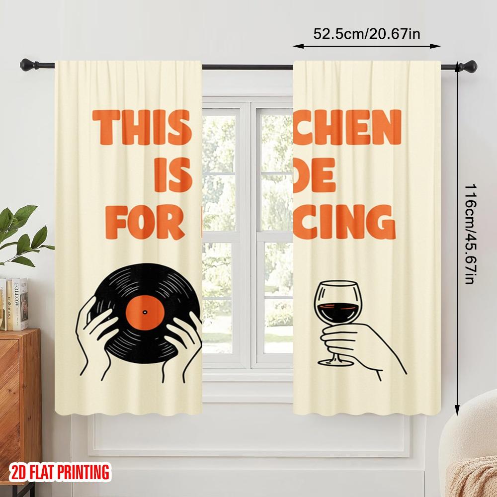 2pcs 2D flat printing Window Curtains Vintage Kitchen Vinyl Dance Wine Polyester Without Electricity Holiday Decorations Use for