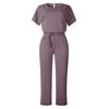 Women's Elegant Slimming Jumpsuit Solid Color Short Sleeve Batwing Lace Up Waist Commuting Pantis Fashion