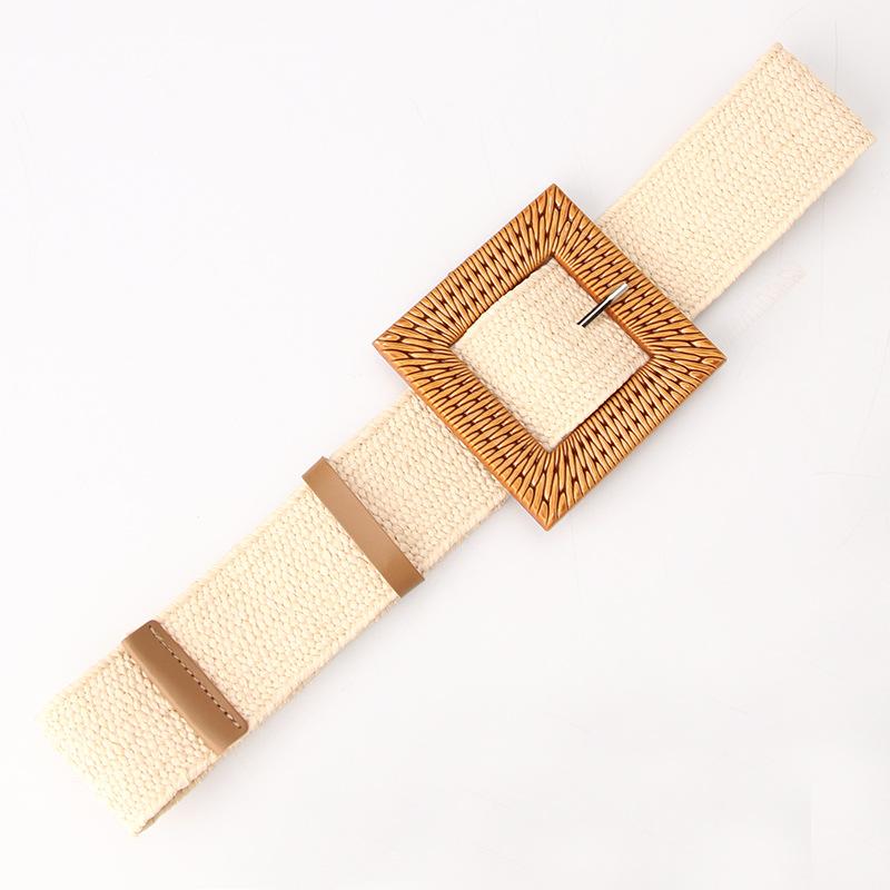 Imitation Grass Woven Women'S Elastic Belt Personalized Large Plastic Buckle Dress Elastic Waist Seal