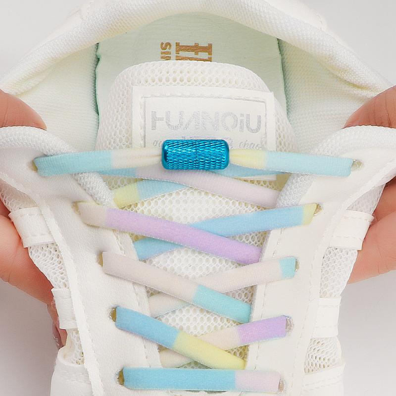 1 Pair No Tie Shoe Laces Round Metal Capsule Lock Elastic Shoelaces For Sneakers Easy To Put On And Off Lazy Shoes Lace Unisex