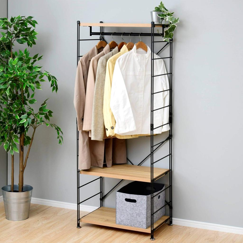 YAMAZEN Wooden Hanger Total Load Capacity Adjustable Hanger and Shelf For Single Width X Depth X Height Assembly Black Rack, 100kg, Height,