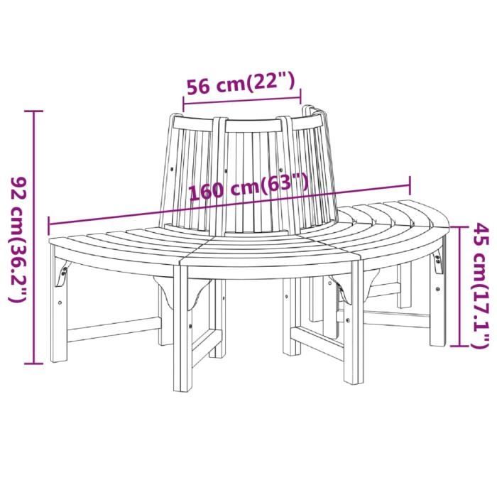 VidaXL Semi-circular Tree Bench Ø160cm Solid Eucalyptus Wood 319423