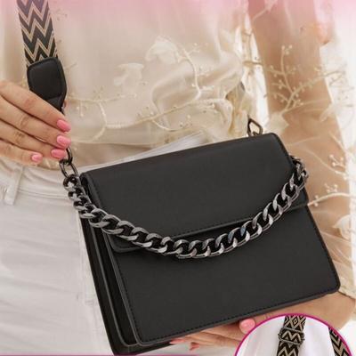 Modna damska torba crossbody z łańcuszkiem, jednolita, szeroki pasek gitarowy, torba na ramię, damska torebka do codziennego użytku i torebki