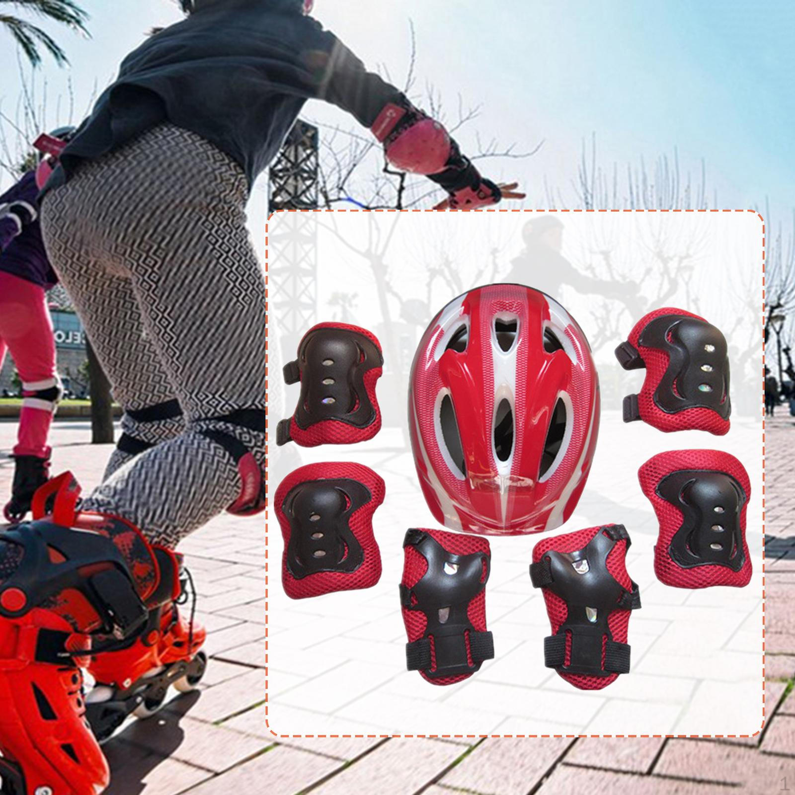 7 Pieces Kids Bicycle Helmet Protection Gear Set for Longboard Rollerblading red