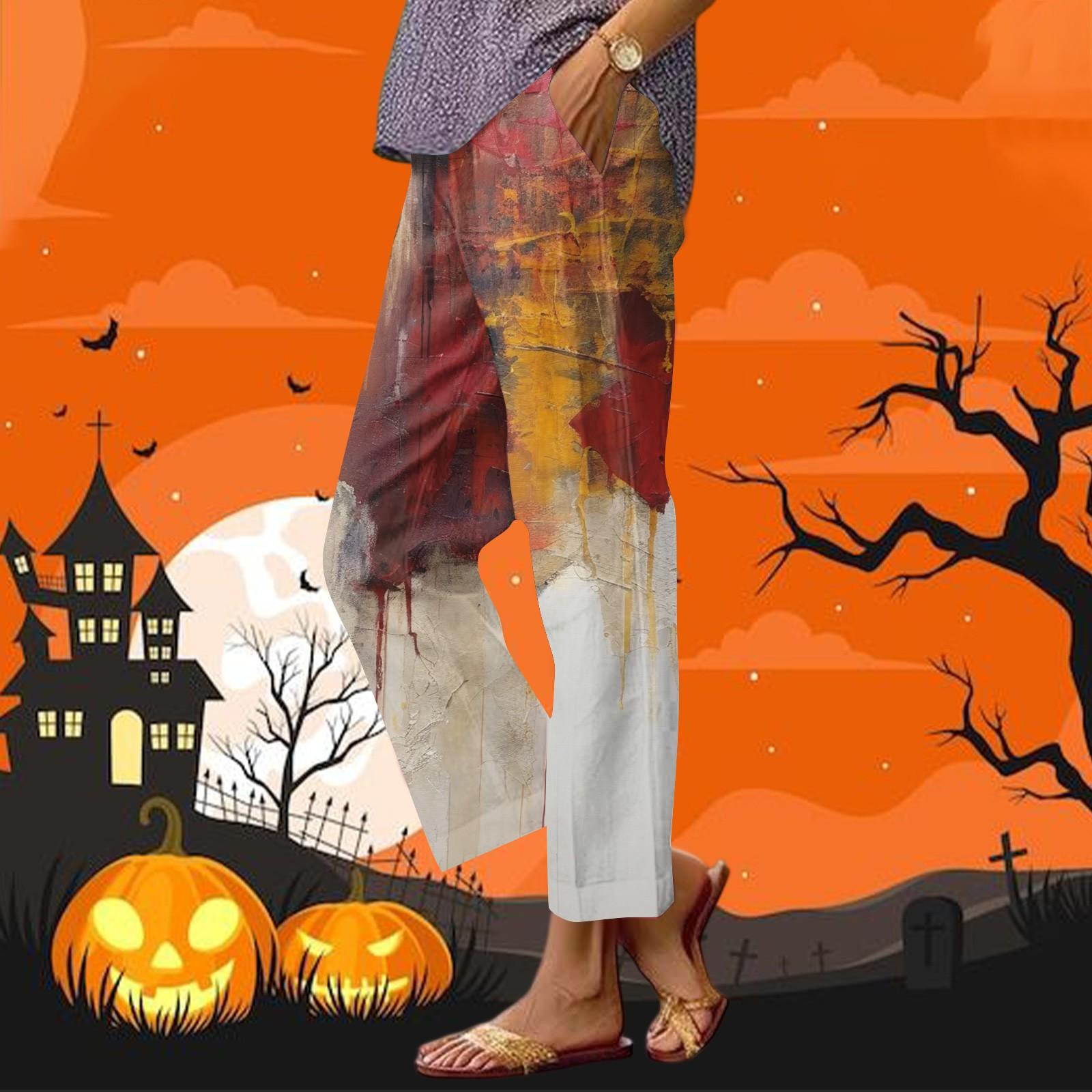 

Женские повседневные модные брюки прямого кроя с принтом на Хэллоуин, брюки с карманами S