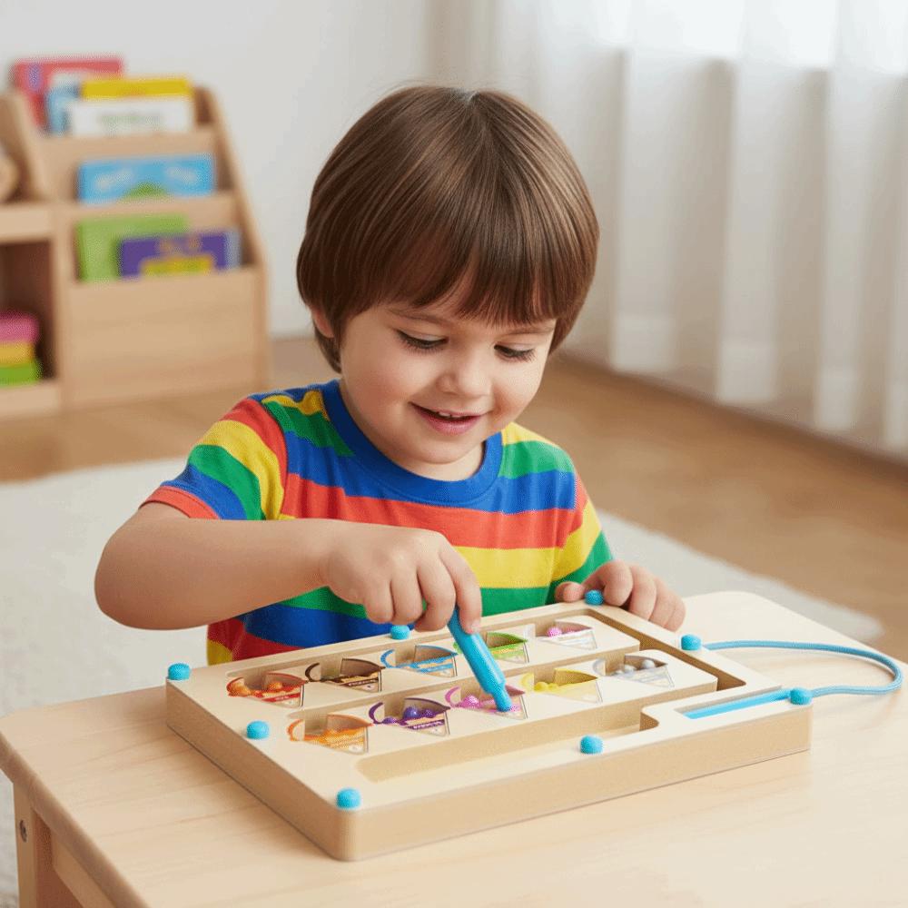 Magnetic Beads Magnetic Maze Toy Color Sorting Montessori Wooden Puzzle  For Boys Girls