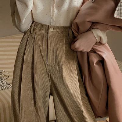 Dark Brown High Waist Velvet Wide Leg Pants for Women Autumn Winter Korean Style Casual Straight Leg Loose Fleece Slimming Retro Trousers