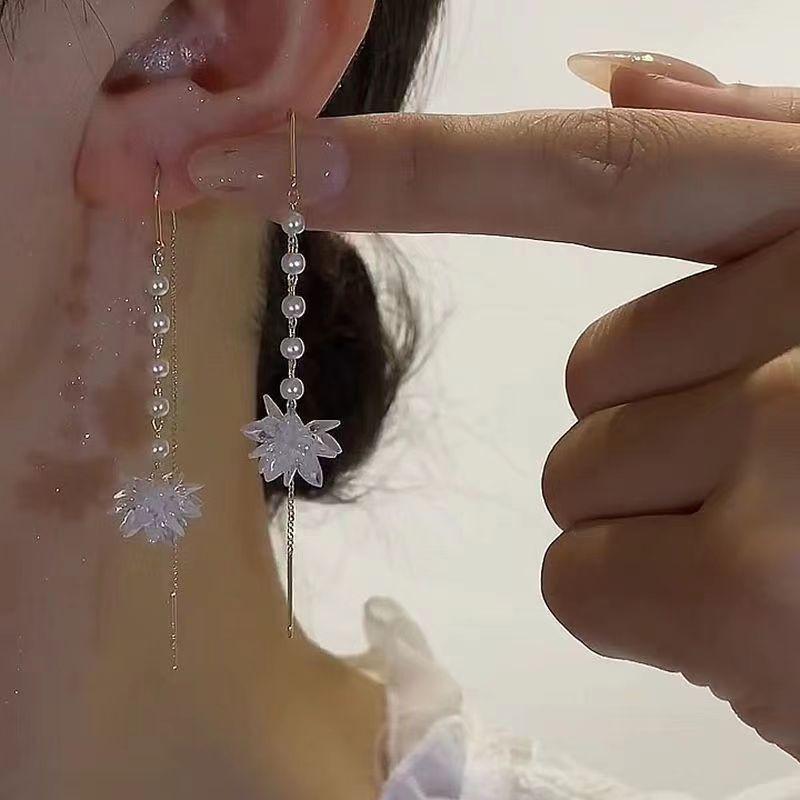 Gold Plated Crystal Leaf Tassel Drop Earrings for Women Shiny Zircon Flower Dangle Earring Wedding Party Jewelry Gift Y2k