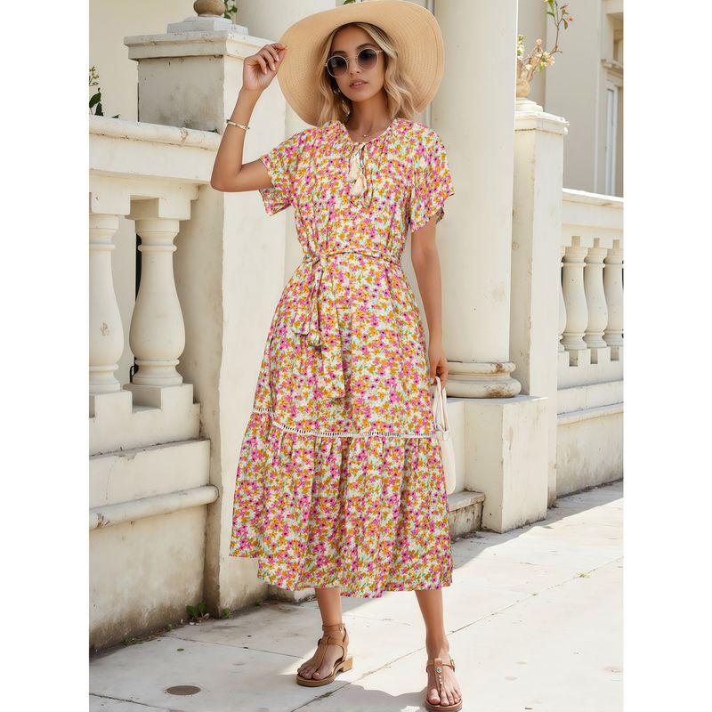 

New Arrival Fashion Style Fashion Elegant Slim Looking Hot Sale Tops Dovetail Square Collar Ruched Ruffled Short Sleeves T-shirt Rose Red S