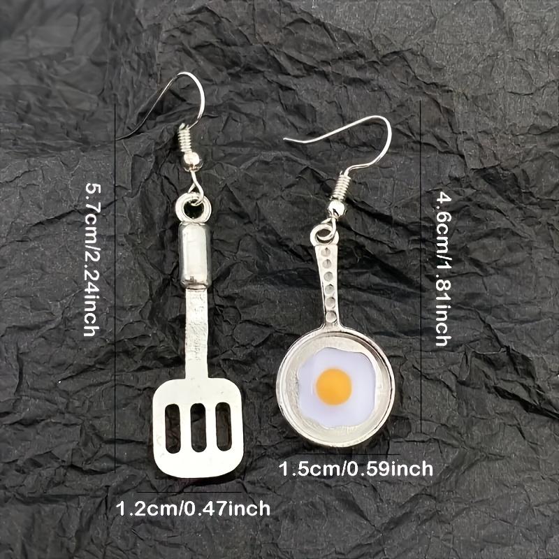 A Pair of Cute Asymmetrical Earrings Shaped Like a Frying Pan And Spatula, Perfect for Daily Wear for a with a Playful Heart