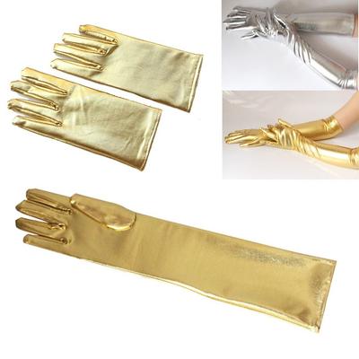 Gothic Shiny Bright Leather Gloves Long/Short Stage Performances Etiquette Gloves Gold Silver Color Punk Mittens Cosplay
