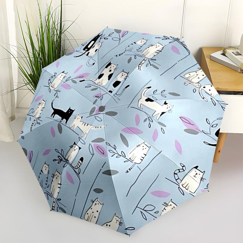 1 шт. Автоматический складной зонт с рисунком кошки - 8 спиц, автоматическое открытие/закрытие, портативный компактный складной зонт yy251218040