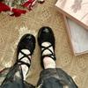 Sheepskin version~ retro leather platform ballet girl bow muffin Mary Jane single shoes small leather shoes