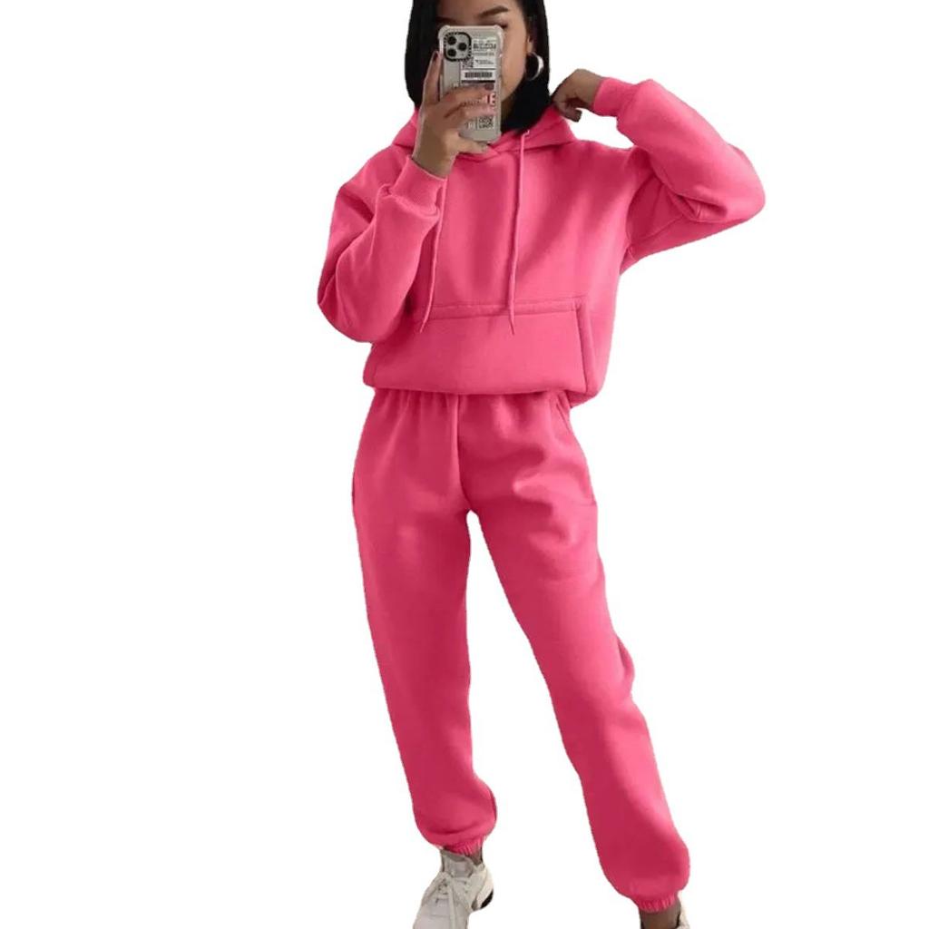1116 Yama European and American popular casual hooded long-sleeved pocket sweater solid color sports suit two-piece set