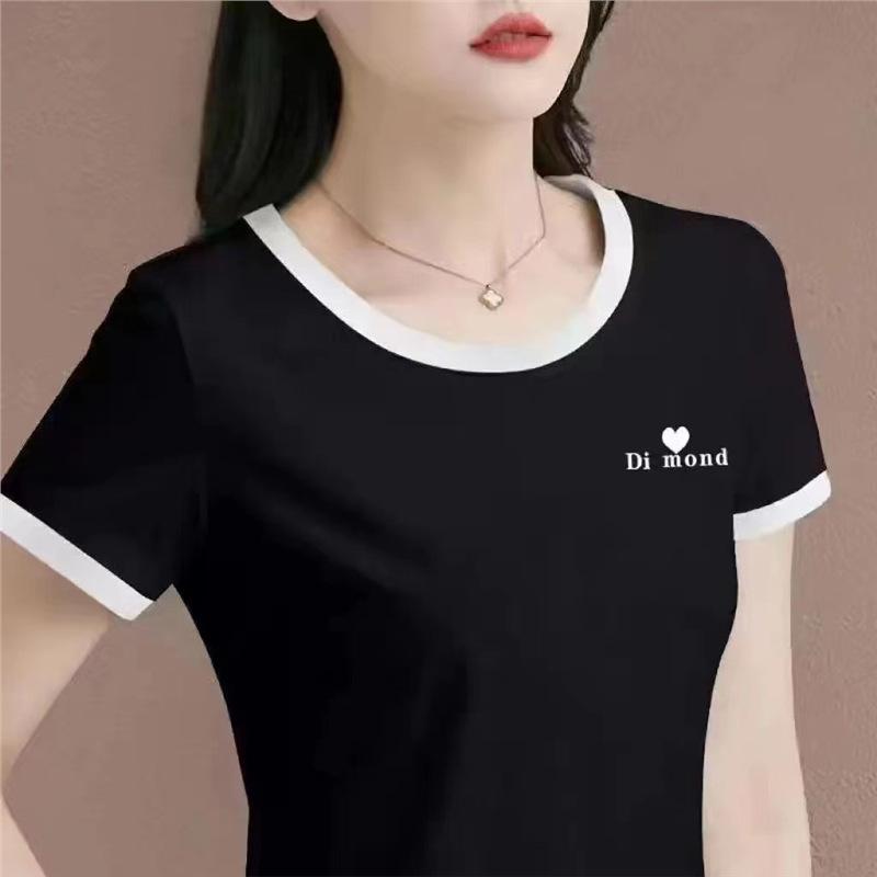

Women s Korean Style Summer Short-Sleeve Casual T-Shirt, Plus Size Slimming Middle-Aged Mom Top 2XL чорний
