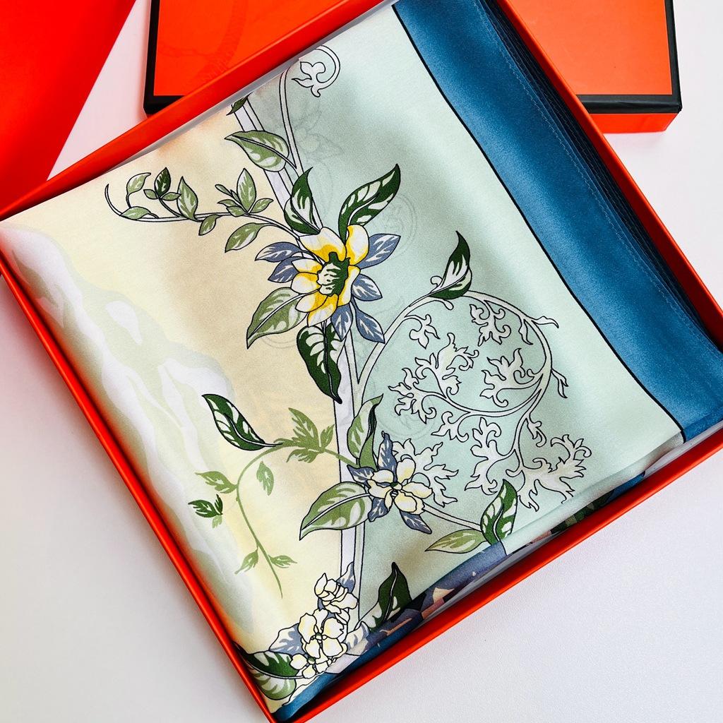 Spring And Autumn Mulberry Silk Square Scarf 100% Pure Silk Fabric Chinese Style Scarf Garden Style Sunscreen Silk Scarf