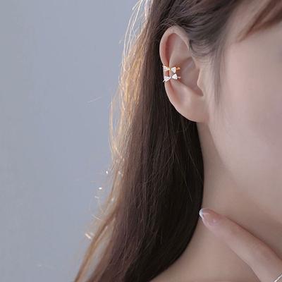 Zircon Earrings with Bows  Ear Clips  Women's Small  Exquisite  High-end Earrings Fashionable Temperament