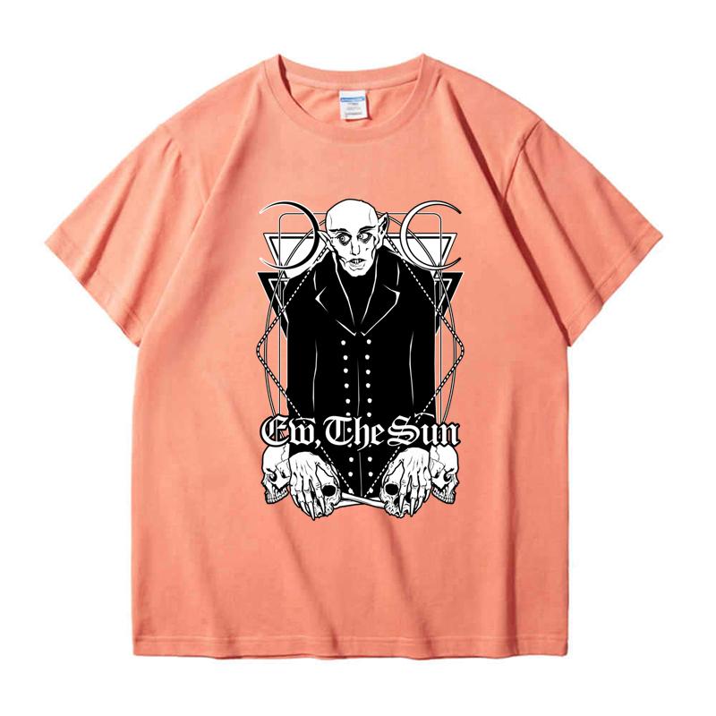 

220GSM Тяжелая футболка из 100% хлопка, футболка Nosferatu Ew The Sun с принтом, мужские повседневные базовые мужские топы с круглым вырезом, футболка