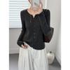 V-neck gentle wind knitted small cardigan top, female slim body, pit strip texture, versatile outside and thin inside