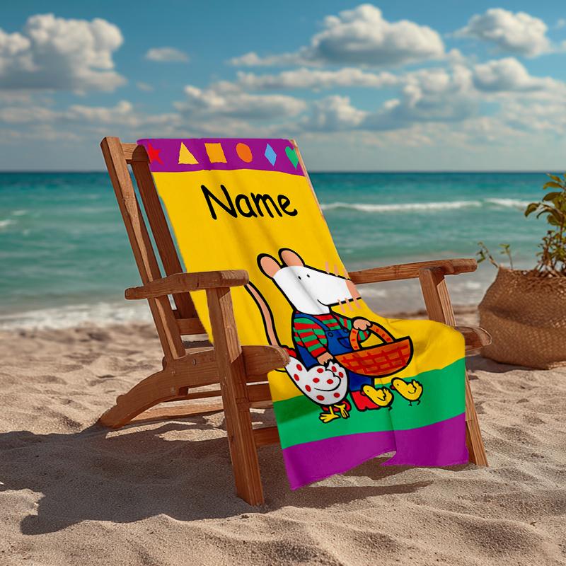 Custom Name Ultra-Soft Beach Towel with Maisy Mouse Theme,Ideal for Pool - Camping, Diving - Perfect Travel Essential, Vibrant Beach Towel.