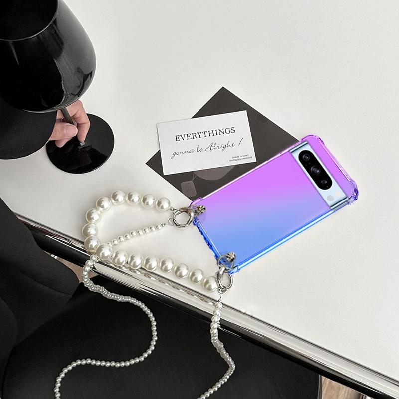 Crossbody Pearl Chain Lanyard Case for Google Pixel 9 Pro XL 9A 8 Pro 8A 7 Pro 7A 6Pro Transparent Gradient Airbag Shockproof Silicone Cover