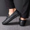 Mens Loafer Slip-On Shoes Genuine Leather Crocodile Texture Casual Flat Comfortable Round Toe Winter