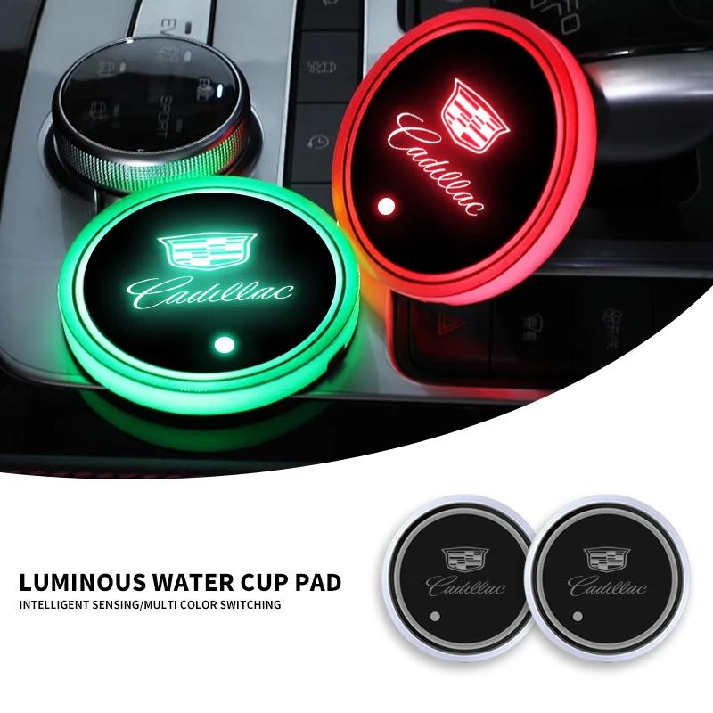 Car Luminous Water Cup Pad For Cadillac Emblem ESCALADE ATS BLS CT4 CT6 SRX STS XT4 XT5 SLR XT6 XTS Car Styling Accessories