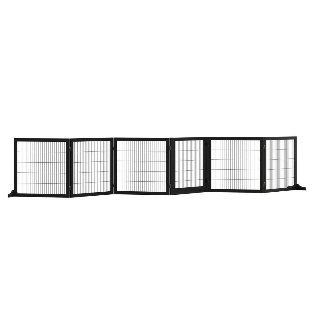 Wooden Pet Gate, Freestanding Dog Security Barrier with Two Support Feet - Black